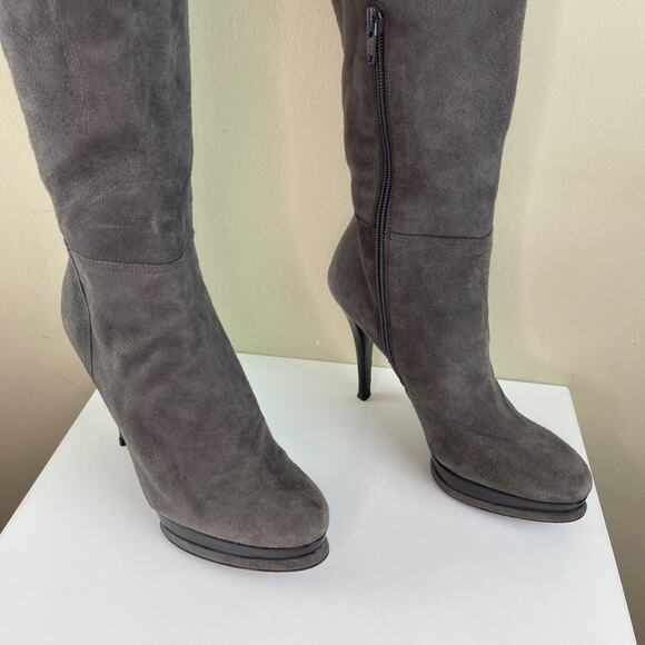 Stuart Weitzman Stretch Over the Knee Suede Stiletto Heel Boots Gray 6 RARE - Picture 4 of 12